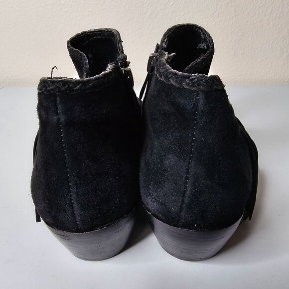 Sam Edelman Size 7 Boots Black Suede Leather Paige Ankle Bootie Fringe Western - Picture 6 of 11